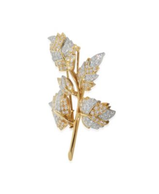 Yellow Gold and Platinum Diamond 5 Leaf Schlumberger Brooch