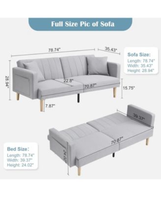 78" Futon Sofa Bed, Convertible Sleeper Couch with Adjustable Backrest and Storage Pocket