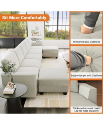 140" U-Shaped Sectional Sofa with Ottoman Chaise, Modular 7-Seat Convertible Couch for Living Room