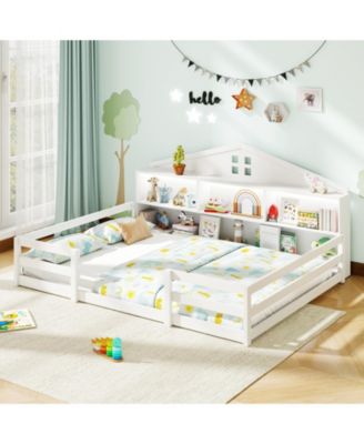 Montessori Floor Bed with Storage Compartments and Shelf