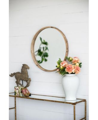 28" Round Wood Mirror, Wall Mounted Mirror Home Decor for Bathroom Living Room