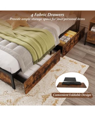 LED Bed Frame with Charging Station and 4 Storage Drawers