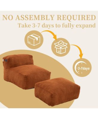 Corduroy Bean Bag Chair with Ottoman, Large Beanbag with Side Pockets & Memory Foam for Living Room Lounge