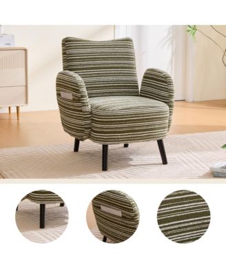 Modern Accent Chair - Sanded Fabric, Side Storage Pocket, Solid Wood Legs for Living Room, Bedroom