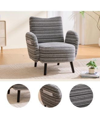 Modern Accent Chair - Sanded Fabric, Side Storage Pocket, Solid Wood Legs for Living Room, Bedroom