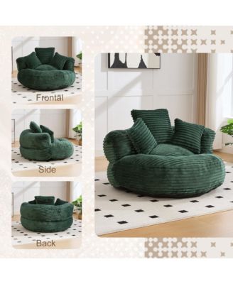 Comfy Lazy Sofa Chair, Corduroy Oversized Bean Bag with Armrest and 3 Pillows, Memory Foam Fireside Chair for Living Room