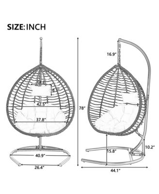 Foldable Rattan Hanging Egg Chair, Swing Hammock Chair with Sturdy Iron Frame, Soft Cushion and Detachable Headrest for Indoor Outdoor Use
