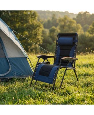 Foldable Lounge Chair, Portable Zero Gravity Recliner with Cup Holder and Wooden Armrests for Outside Patio, Beach and Lawn, Support 400 LBS