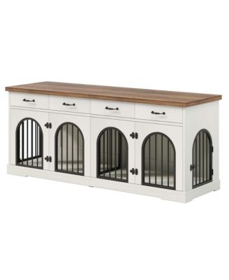 70.8" Dog Crate Furniture for 2 Dogs with Divider, 4 Storage Drawers and Doors, End Table TV Stand, Whiteand