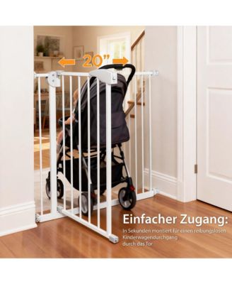 Double Door Baby Safety Gate for Stairs and Doorways, Adjustable 29.5"-45.3" with Extensions, Auto Close, Pressure Mounted