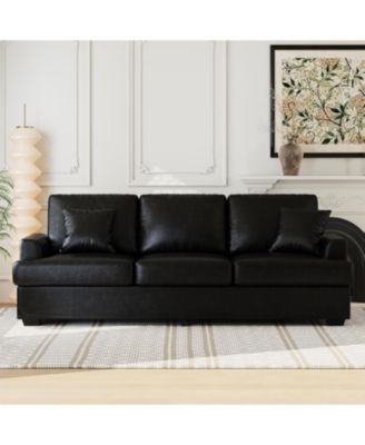 86" Faux Leather Sofa, Modern Deep Seat Couch with Pillows and Removable Cover