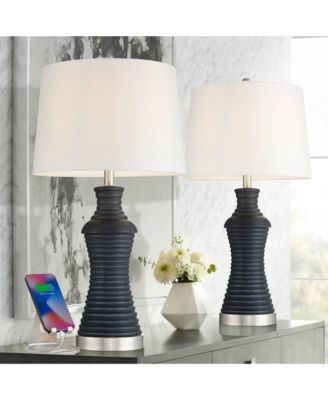 Maxwell 27 1/5" High Rippled Ceramic USB Table Lamp Set of 2