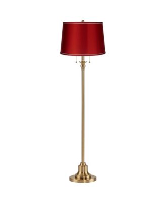 Dyna Traditional Tall 2-Light Standing Floor Lamp Pole Pull Chain Antique Brass Finish Drum Satin