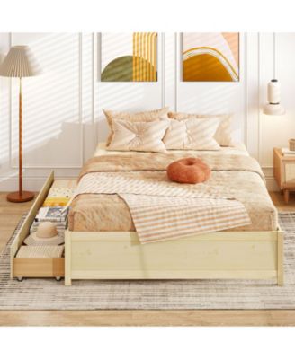 Bed Frame with 2 Rolling Storage Drawers