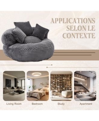 Corduroy Oversized Bean Bag Chair, Lazy Sofa with Memory Foam, 3 Pillows and Armrest for Living Room Bedroom