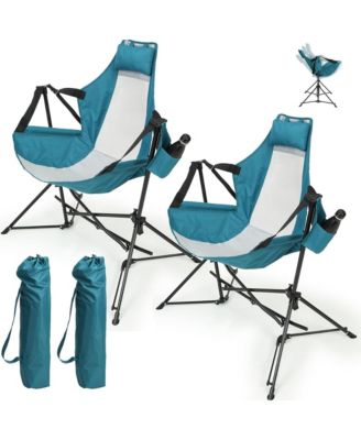 Outdoor Hammock Chairs Set of 2, Portable Folding Rocking Chair with Adjustable Back and Carry Bag, Oversized Recliner for Travel, Camping