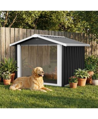 39.7" 2-in-1 Metal Dog House and Storage Shed, Weatherproof Outdoor Shelter for Dogs