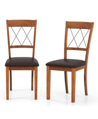Dining Chair Set of 2 w/Rubber Wood Frame Padded Seat Cross Backrest for Room