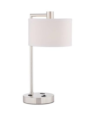 Colby Modern Desk Lamps High Set of 2 Brushed Nickel with USB and AC Power Outlet in Base Drum Shade for Bedroom Office