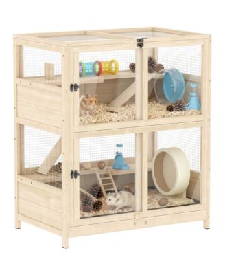 Wooden Hamster Cage, 4 Tier Small Animal Cage with Mesh Flip Roof