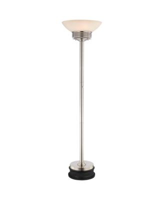 Light Blaster Art Deco Torchiere Floor Lamp withRiser 76 3/4" Tall Brushed Nickel Frosted Glass Bowl Shade for Living Room