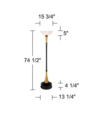 Burbank Modern Art Deco Torchiere Floor Lamp with Riser Tall Brass Frosted Glass Shade for Living Room