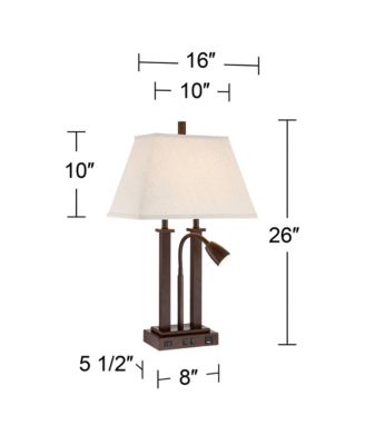 Deacon High Industrial Desk Lamps Set of 2 USB Port AC Power Outlet Gooseneck Bronze Finish Metal Charging