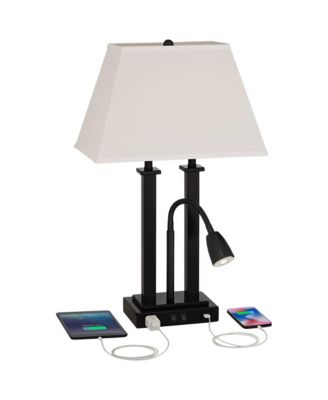 Deacon 26" High Industrial Desk Lamps Set of 2 USB Port AC Power Outlet Gooseneckk Metal Charging