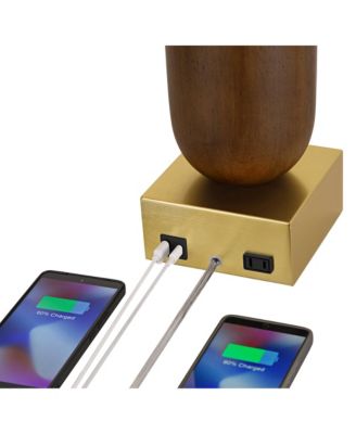  Madera 27 3/4" Brass and Wood USB Table Lamp Set of 2