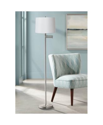 Modern Swing Arm Floor Lamp 60.5" Tall Brushed Nickel Hardback Drum Shade for Living Room Reading Bedroom Office