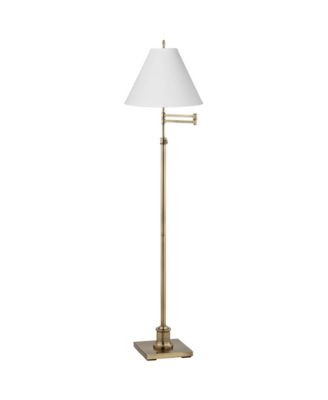 Swing Arm Floor Lamp 70" Tall Brass Antique Linen Chimney Empire Shade for Living Room Reading Bedroom Office