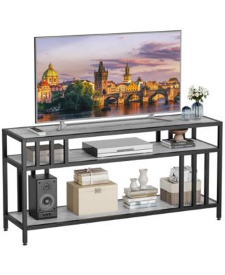 65" TV Stand for TV up to 75 Inches, Entertainment Center with Open Storage Shelves, TV Media Console Table with Quadruple-Tube Support for Living Room, Bedroom