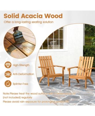 Acacia Wood Patio Adirondack Chair with Inclined Seat and High Backrest for Porch