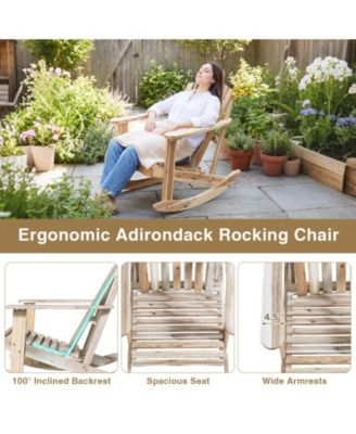 Adirondack Rocking Chair with Slatted Seat and High Fanned Back