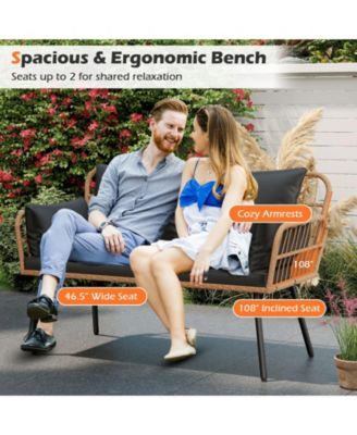 Outdoor Rattan 2-Seat Chair with Seat Back Cushions and Heavy-Duty Metal Legs