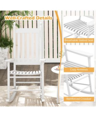 High-Back Acacia Wood Outdoor Rocking Chair with Solid Rocking Base