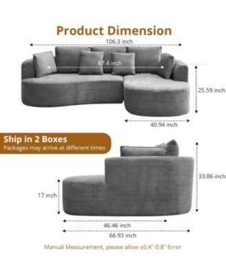 106" Curved Sectional Sofa with Chaise, Chenille Modular Couch, No Assembly, Deep Seat