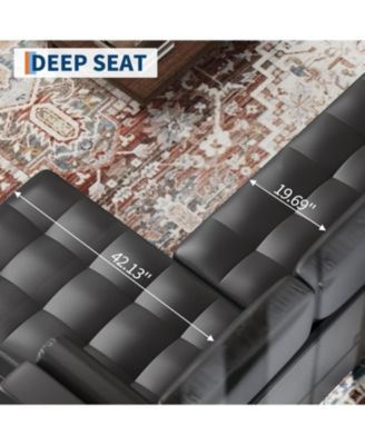 88.9" L-Shaped Leather Sofa with Chaise, Mid-Century Modern 3-Seater Couch