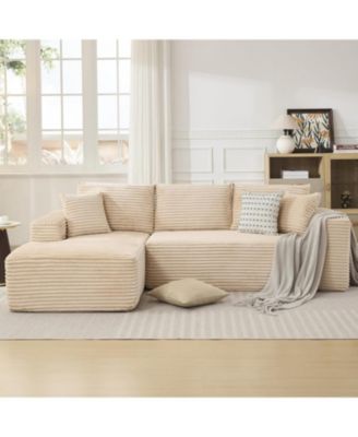 108" Cloud Sectional Sofa, L-Shaped Couch with Deep Seat, Corduroy, Beige Left Chaise