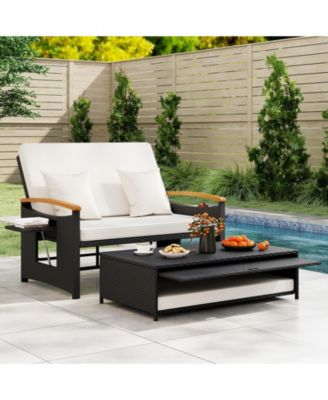 Outdoor Wicker Daybed with Folding Panels and Storage Ottoman