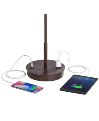 Modern Accent Table Lamps 23.5" High Set of 2 with Hotel Style USB and AC Power Outlet in Base Fabric Drum Shade for Living Room