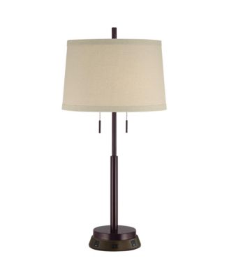 Modern Table Lamp with USB and AC Power Outlet Workstation Charging Base 33" Tall Drum Shade Office