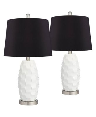 Modern Coastal Table Lamps 24 1/2" High Set of 2 Ceramic LED Faux Drum Shade for Bedroom Living Room House Home Bedside