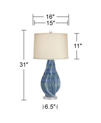 Modern Table Lamp with USB Charging Port 31" Tall Teal Ceramic  Drum Shade Living Room Bedroom Bedside (Color May Vary)