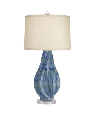 Modern Table Lamp with USB Charging Port 31" Tall Teal Ceramic  Drum Shade Living Room Bedroom Bedside (Color May Vary)