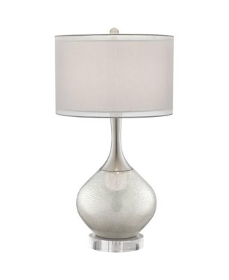 Swift Modern Table Lamp with Round Riser 32" Tall Mercury Glass USB Charging Port Dimmer Double Drum Shade for Bedroom House Desk