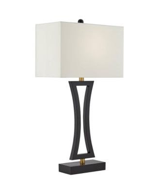 Roxie Modern Table Lamps Set of 2 with Marble Riser 31" Tall USB Charging Port Rectangular Fabric Shades for Bedroom House