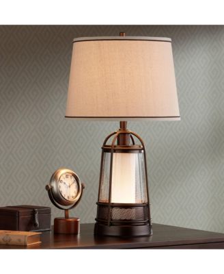 Hugh 26" Tall Rustic Farmhouse Lantern Table Lamps with LED Nightlights, Set of 2