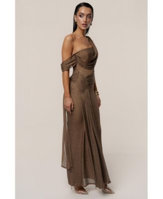 Women's Draped Metallic Maxi Dress