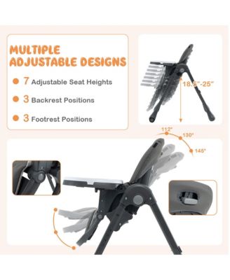 Toddler High Chair w/ 7 Height and 3 Footrest Adjustable Cup holder 2 Wheels
